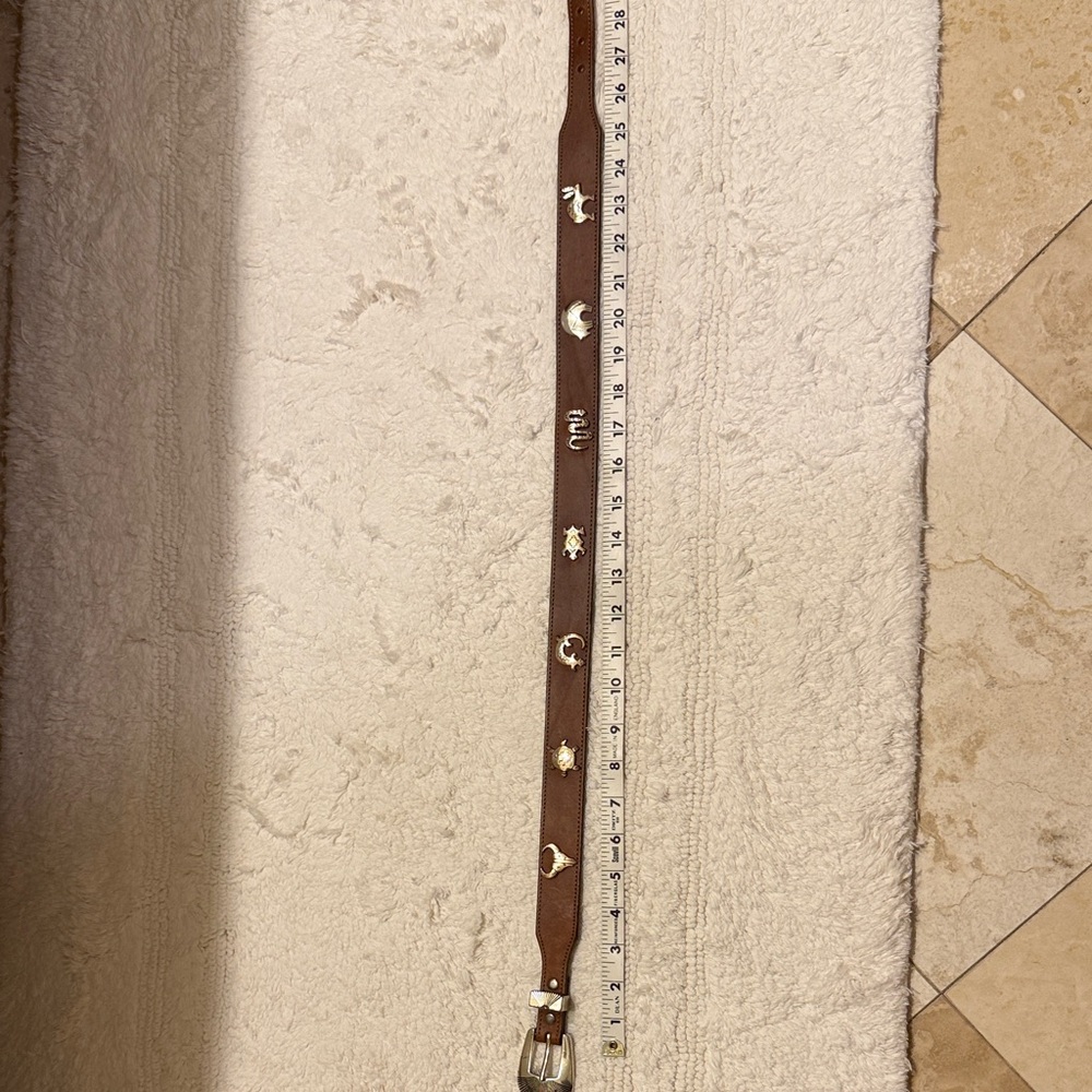 Brown Leather Western Charm Belt with Silver-Tone Buckle